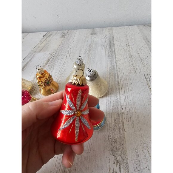 Vintage glass bells ornament glitter silver set Xmas tree Victorian - Picture 3 of 6